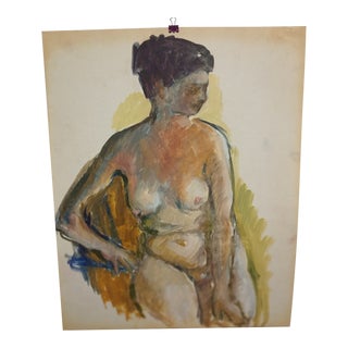 1970s Marcia Bouton Expressionist Female Nude Oil Pastel Drawing For Sale