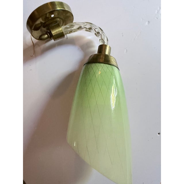 1950s Italian Murano Reticello Green Glass Wall Sconce by Barovier & Toso For Sale - Image 4 of 10