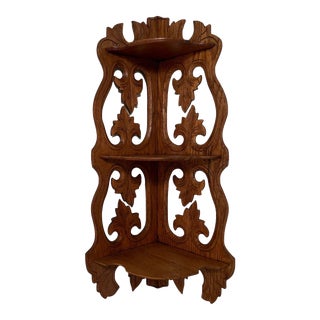 Antique Oak Wood Tiered Corner Shelf For Sale