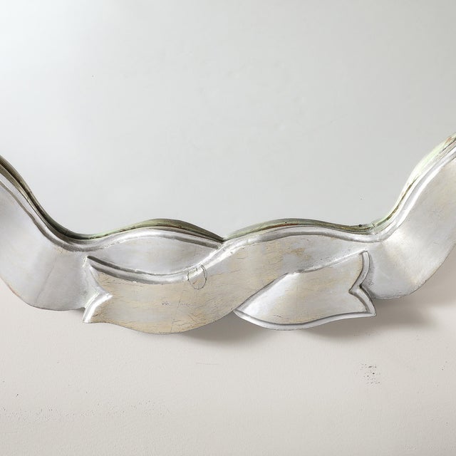 Mid-Century Modernist White Giltwood Ribbon Mirror For Sale - Image 4 of 9