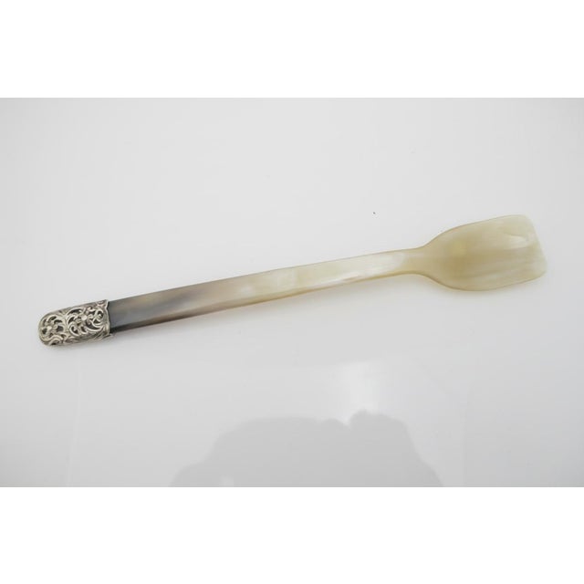 Metal Vintage Natural Horn Sterling Silver Floral Mounted Caviar Serving Shovel Spoon - a Pair For Sale - Image 7 of 8