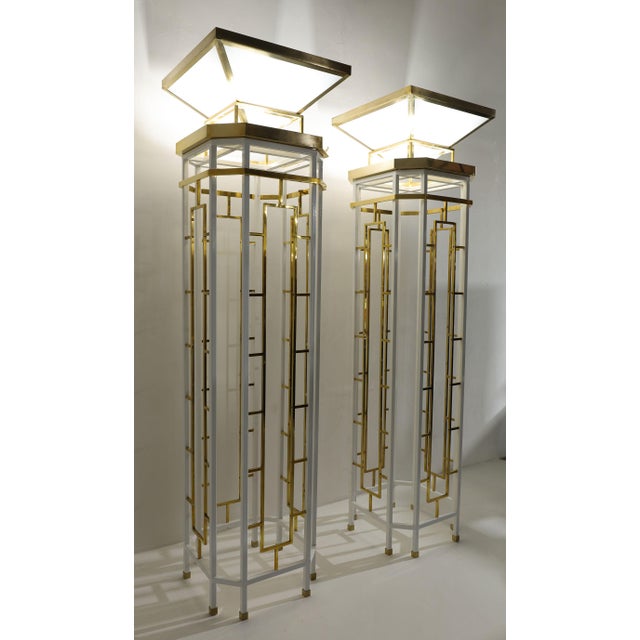 Metal 1940s Monumental Brass and Metal Torchieres - a Pair For Sale - Image 7 of 11