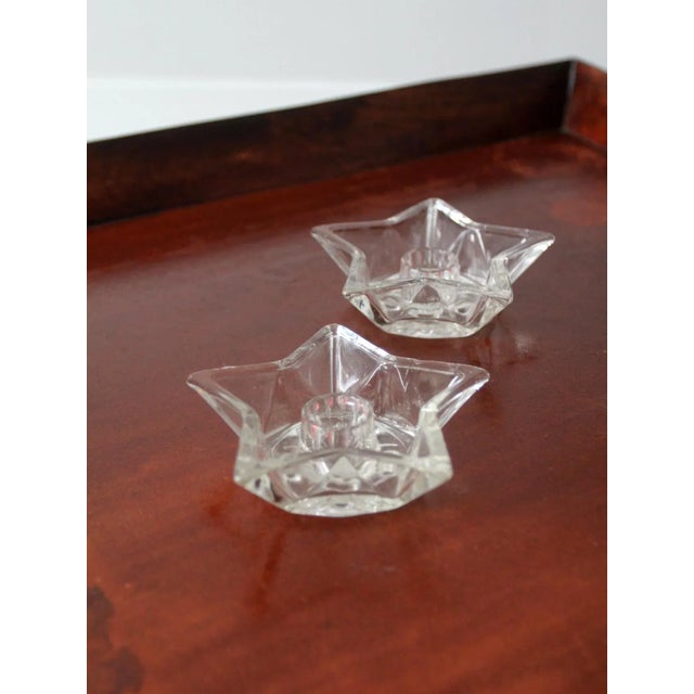 Vintage Cut Glass Star Shaped Candle Holders Pair For Sale - Image 11 of 11