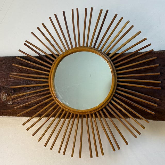 1960s Large Vintage Rattan Mirror, France, 1960s For Sale - Image 5 of 7