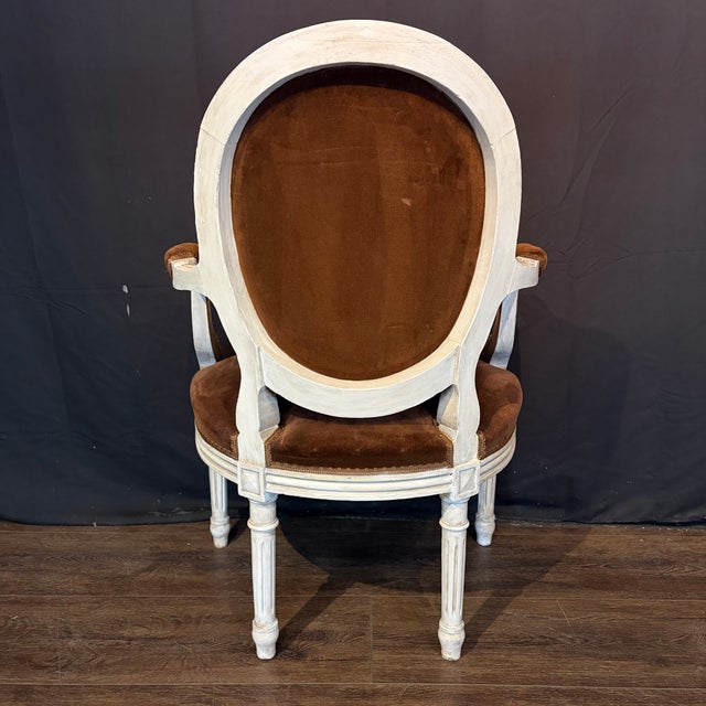 19th Century French Louis XVI Carved and Painted Armchairs -a Pair For Sale - Image 11 of 14