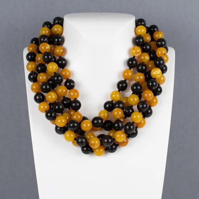 Contemporary Angela Caputi Tangerine and Black Beaded Multi-Strand Resin Necklace For Sale - Image 3 of 8