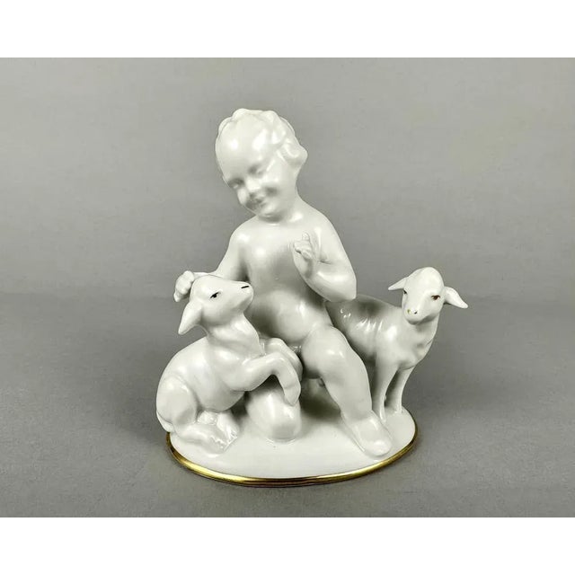 Vintage Porcelain Figurine of Cherub with Lambs from Gerold & Co. Tettau, Bavaria, Germany, 1960s For Sale - Image 9 of 9