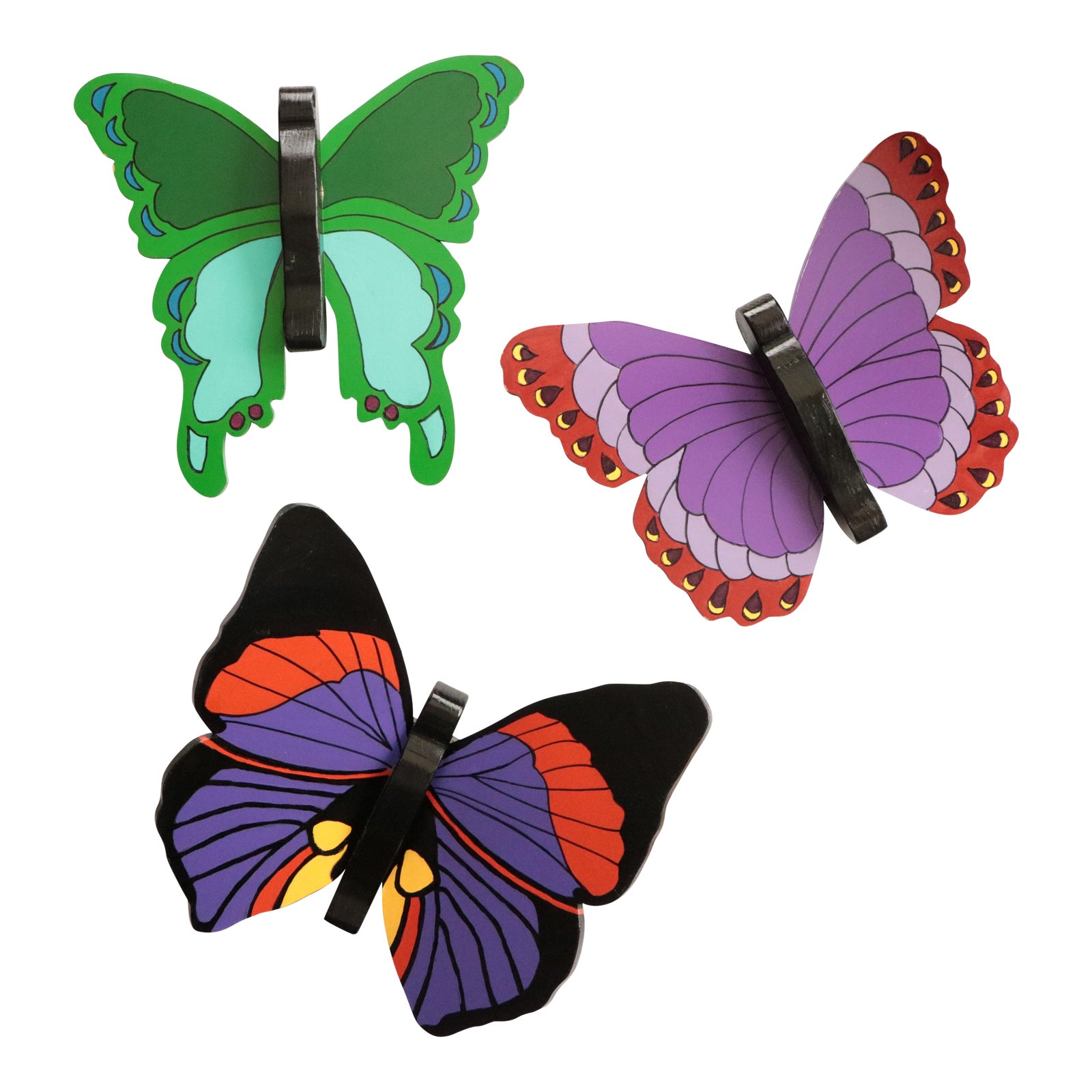 Folk Art Wooden Butterflies Set of 3 Chairish
