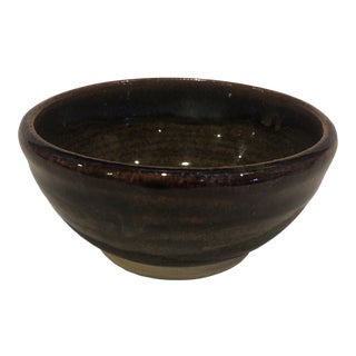 1970s Handmade Studio Art Brown Pottery Bowl Catchall Signed For Sale