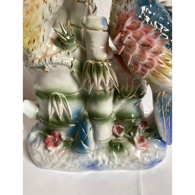 Vintage Asian Figurine Composition Ceramic Porcelain Birds/Parrots For Sale - Image 9 of 12