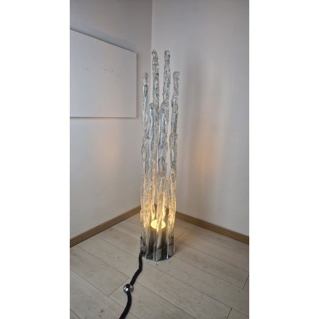Metal Floor Lamp Model E7T Excalibur in Transparent Glass and Stalactite Bedside Lamp by Ettore Fantasia for Sothis Murano, 1970s For Sale - Image 7 of 17