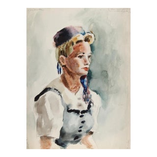 1960s "Portrait of a Woman 87" Watercolor Painting by Eve Nethercott For Sale