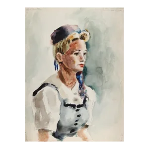 1960s "Portrait of a Woman 87" Watercolor Painting by Eve Nethercott