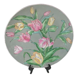 1990s Large Hand Painted Tulip Charger