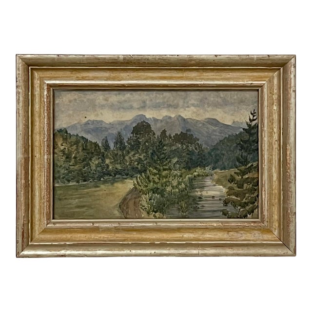 Vintage Original Watercolor Landscape Painting, Custom Framed For Sale