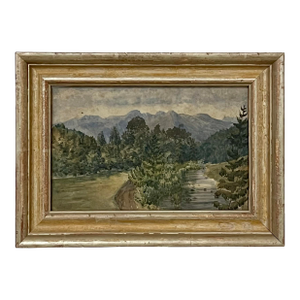 Vintage Original Watercolor Landscape Painting, Custom Framed