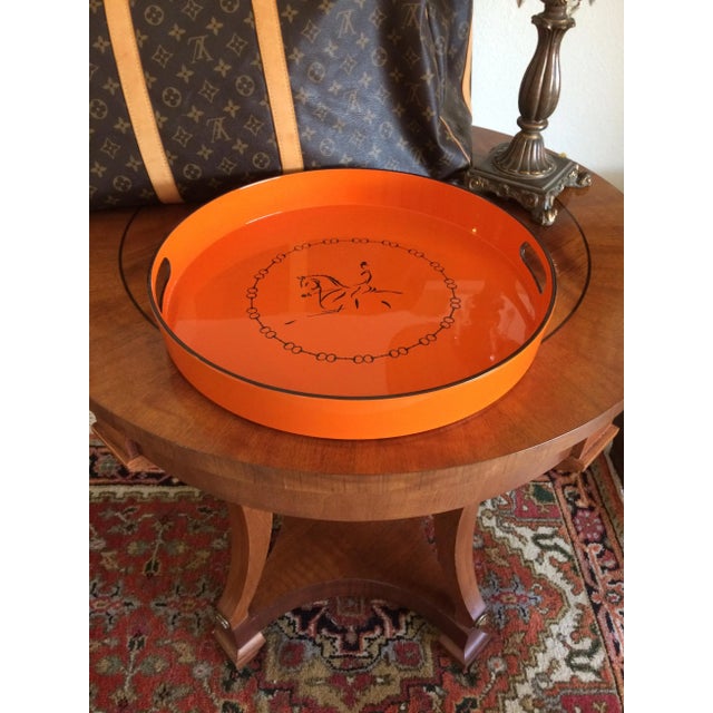 Equestrian Motif Hermes Style Orange Lacquered Serving Bar Tray Chairish