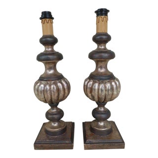 1960s Italian Palladio Silver Leaf Hand Carved Wood Lamps - a Pair For Sale