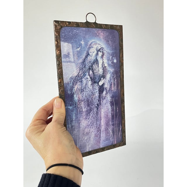 Copper Vintage Copper Framed Rectangular Wall Mirror W/ Mystical Print on Reverse Side For Sale - Image 8 of 8