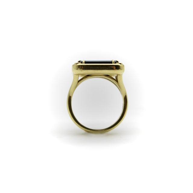 Gold 1990s 18k Gold Josephine Baker Banded Agate Intaglio Ring With Enamel and Rubies, Size 7 For Sale - Image 8 of 13