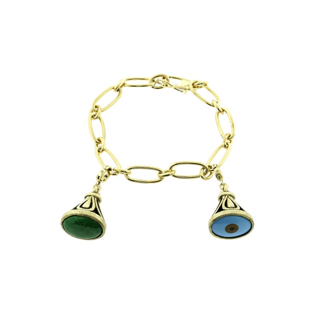Bochic Vintage Jade Charm Link Bracelet For Sale - Image 4 of 6