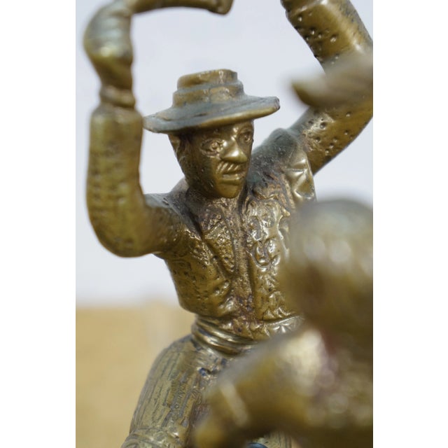 Brass Vintage Mexican Folk Art Salsa Dancers Brass Figurine Sculpture Onyx Base 7" For Sale - Image 8 of 12