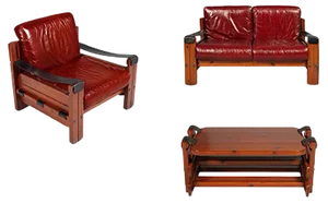 Leather Living Room Set by Afra & Tobia Scarpa, 1960s, Set of 3