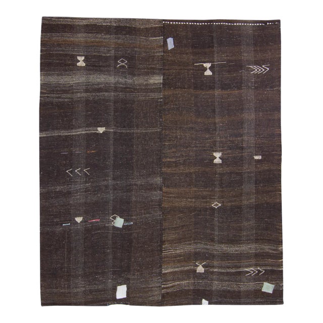 1960s Vintage Dark Brown Handwoven KIlim For Sale