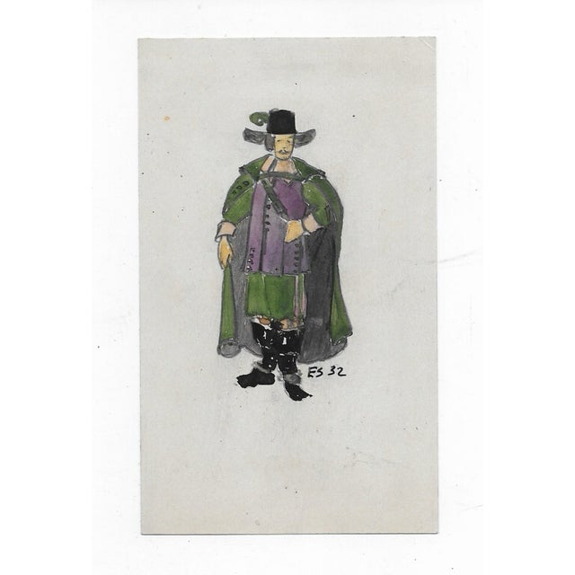 1932 Pilgrim or a 16th century Englishman painting on a note card by Boston area artist Eunice Starkie. Signed lower and...