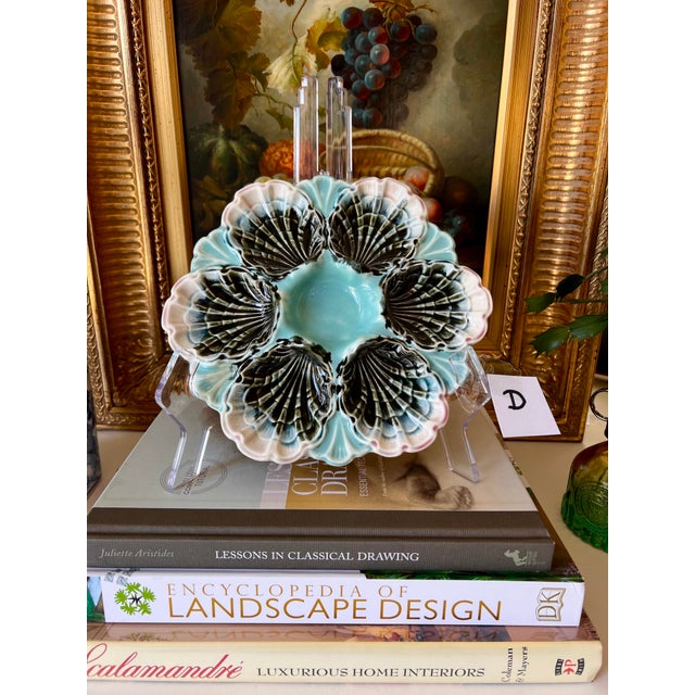 Rare antique French Fives-Lille majolica oyster plate, C. 1890. These plates were produced by the Fives-Lille pottery...