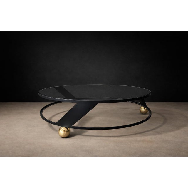 Brazilian Modern Round Coffee Table in Plated & Painted Metal With Glass Top, Brazil, 1960s For Sale - Image 10 of 13