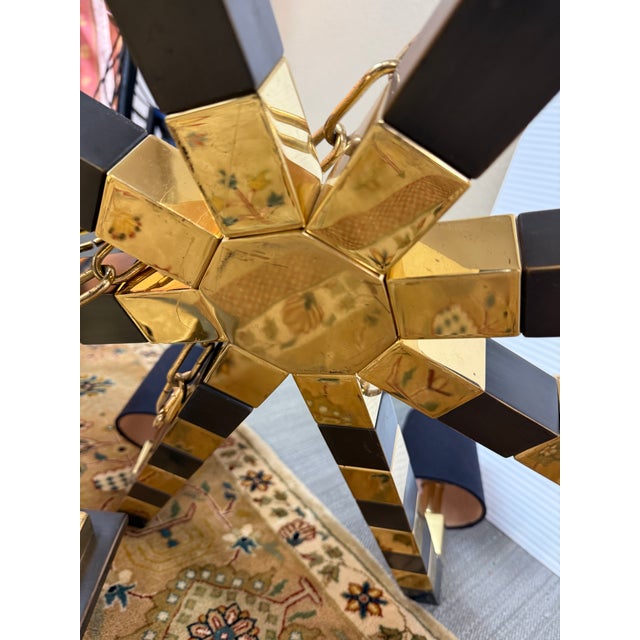 Metal Custom Black + Gold Eight Light Chandelier For Sale - Image 7 of 12