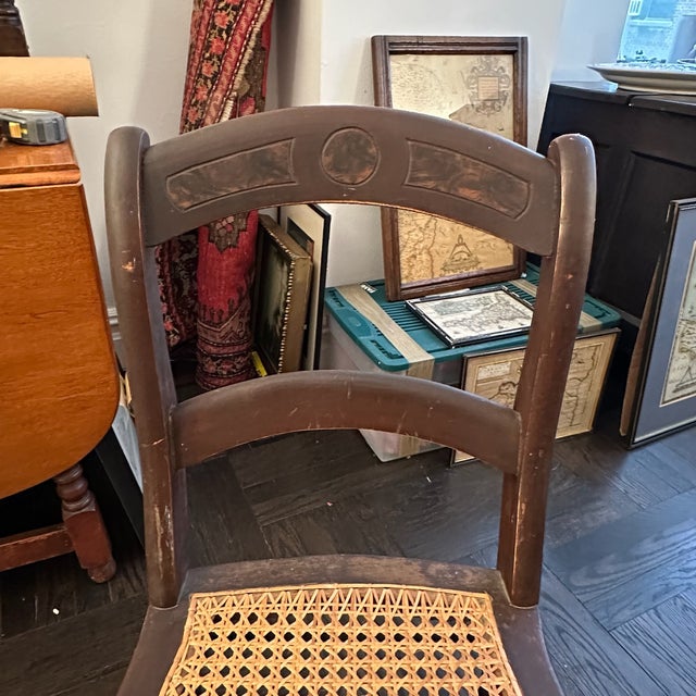 Antique Farmhouse Style Hand Tied Cane Chair With Burl Inlays For Sale - Image 4 of 18