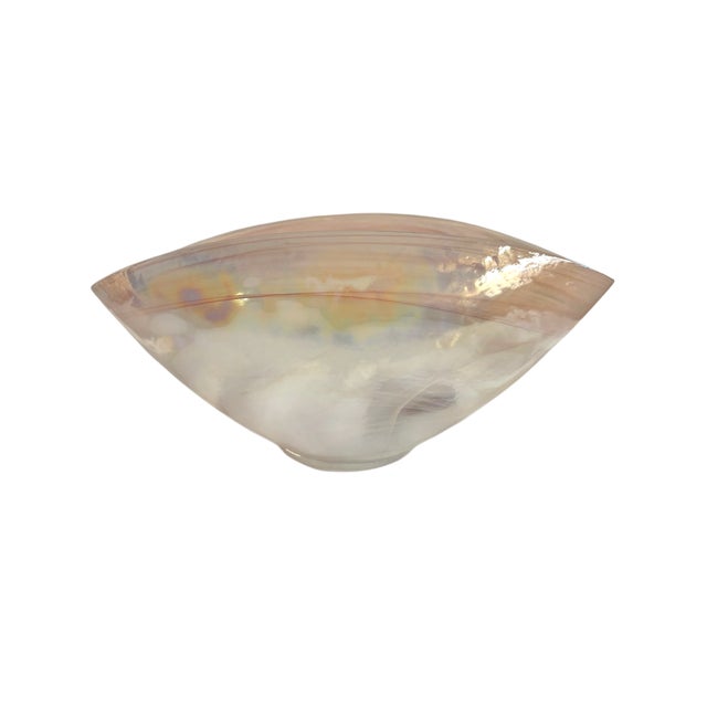 Artistic Accents Iridescent White Swirl Art Glass Oval Bowl For Sale - Image 4 of 17