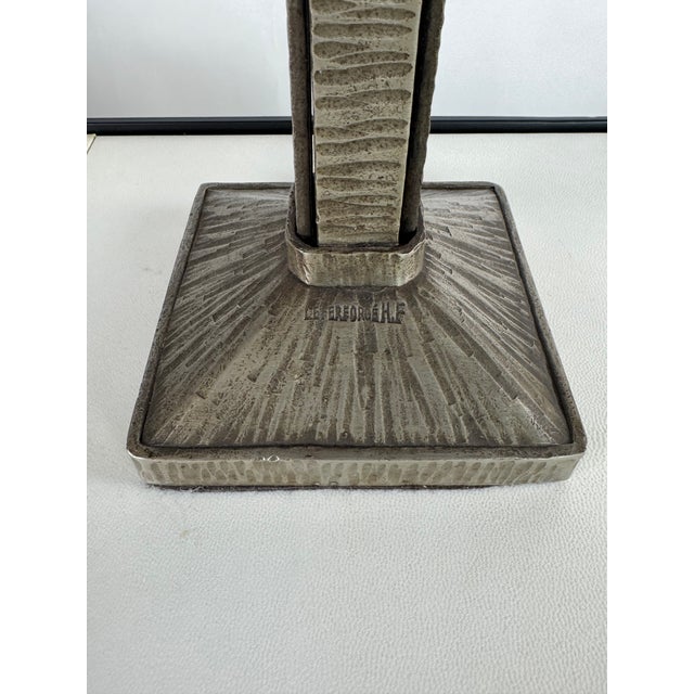 Metal 1930s Small French Art Deco Wrought Iron Lamp by Henri Fournet For Sale - Image 7 of 9
