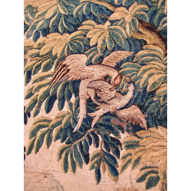 Textile 18th Century French Aubusson Verdure Tapestry a Fortress and Two Birds For Sale - Image 7 of 12