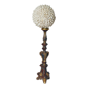 1950s Gorgeous Large Sez Shell Globe on Italian Gold Wood Pricket Stand