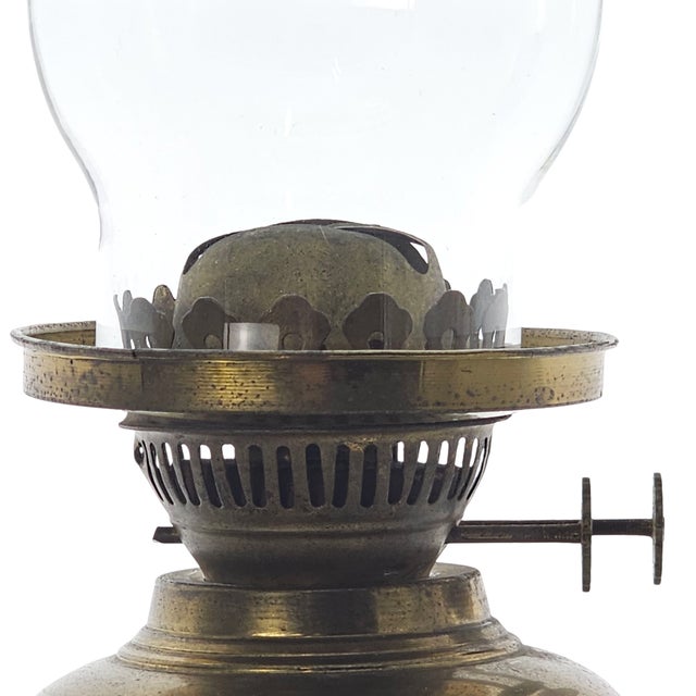 Victorian Brass Duplex Oil Lamp With Patina and Glass Chimney For Sale - Image 4 of 9
