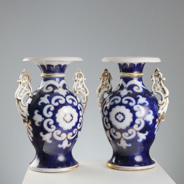 Ceramic Cobalt Blue Porcelain Vases, Set of 2 For Sale - Image 7 of 11