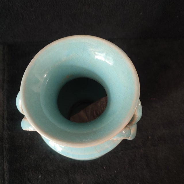 Chinese Ceramic Vase,Ru Ware Celadon Glaze Porcelain Vase Hand Carved Four Goat Head Statue For Sale In Seattle - Image 6 of 9