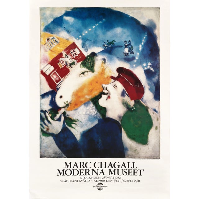 1982 Swedish Exhibition Poster, Moderna Musset, Marc Chagall For Sale - Image 6 of 6