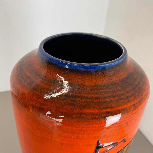 Large Fat Lava Multi-Color Sailing Boats Floor Vase attributed to Scheurich, 1970s For Sale - Image 12 of 18