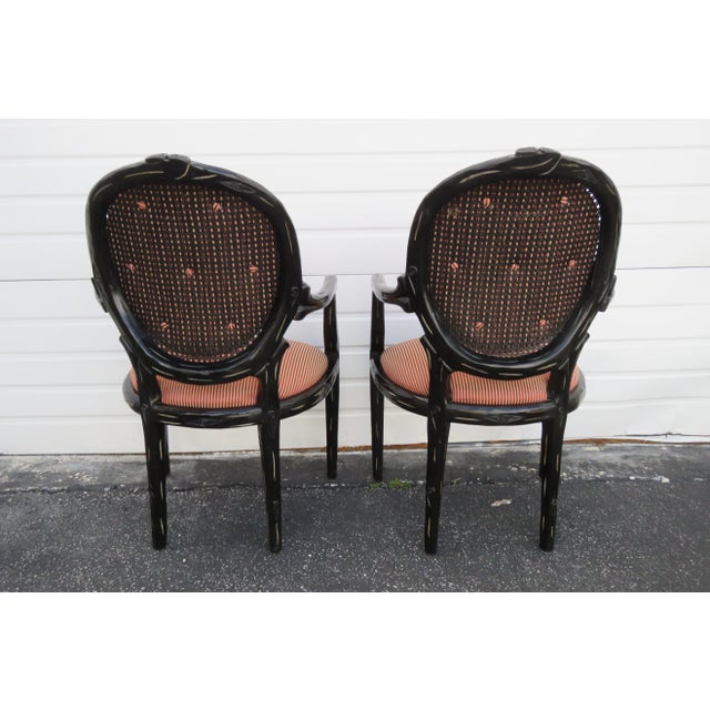 Late 20th Century Hollywood Regency Pair of Painted Black Side Livingroom Fireplace Chairs For Sale - Image 5 of 13