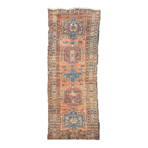 1930s Tribal Butterflies in the Border DUSTY CANTALOUP & Merlot Hues Rug 2.10 x 10.6