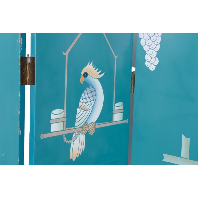 Teal Art Deco Style Round Four Panel Room Divider For Sale - Image 8 of 11