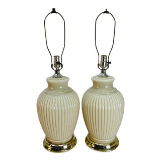 Vintage 1970s Glass Ribbed Table Lamps, Pair For Sale