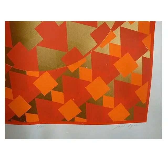 Mid-Century Modern Artist Original Mid-Century Op Art Silkscreen Orange Gold Geometric For Sale - Image 3 of 4