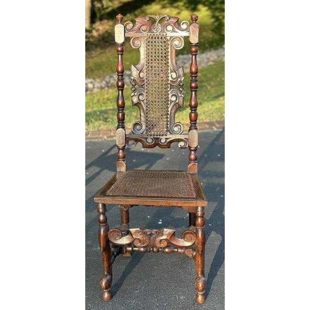 Matching Pair of 17th Century Charles II Caned Chairs For Sale - Image 4 of 12