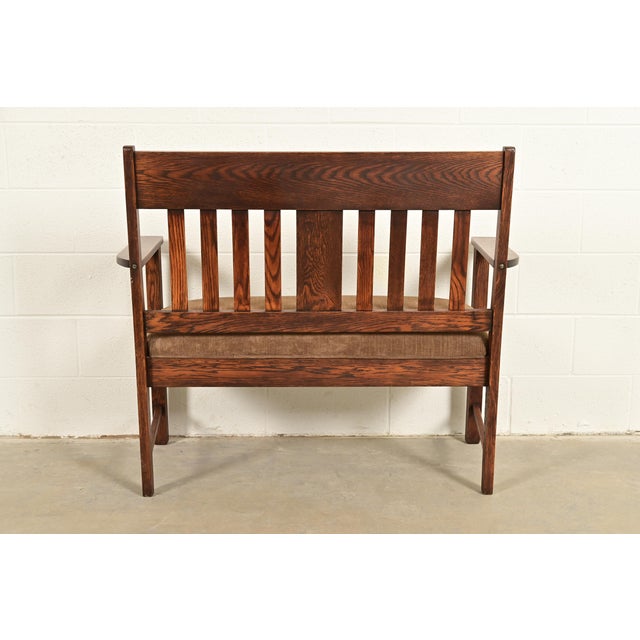 Stickley Brothers Style Antique Mission Oak Arts & Crafts Bench or Settle Sofa, Circa 1900 For Sale - Image 11 of 13