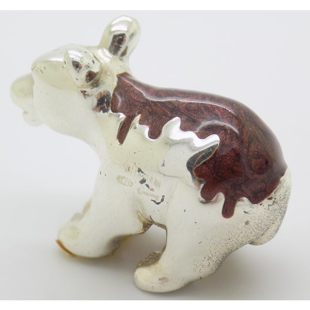 1980s Vintage Italian Handmade Genuine Sterling Silver Enameled Bear Cub Figurine by Ottaviani of Rome, 1980s Solid 925 Silver Brown Enamel Miniature For Sale - Image 5 of 11
